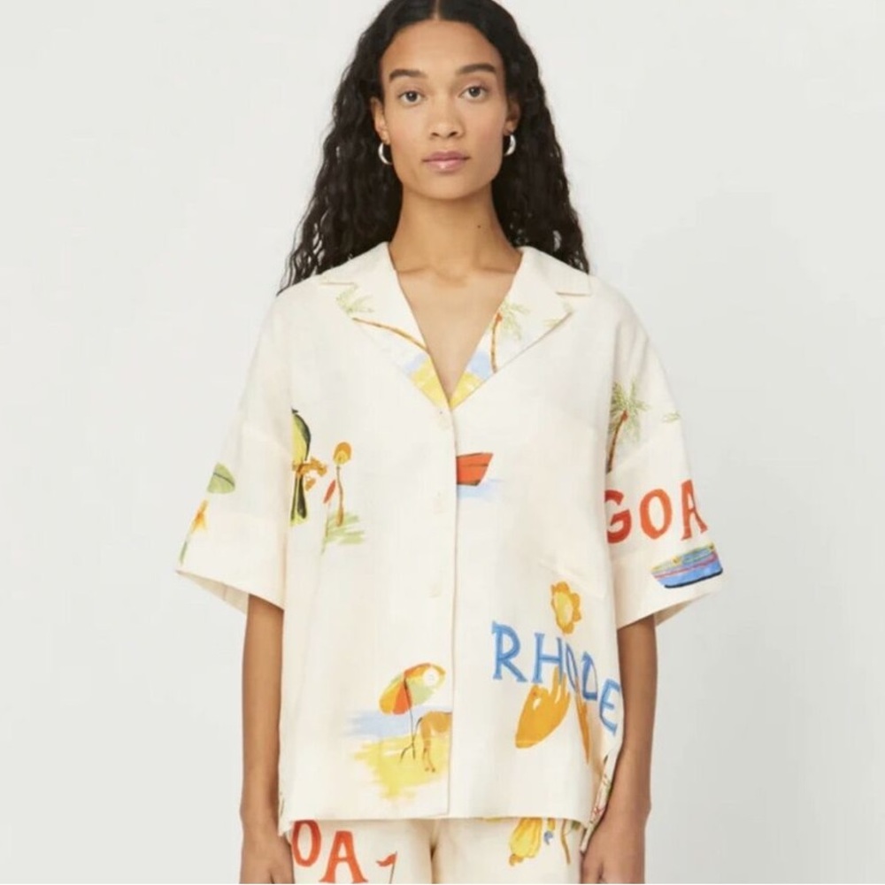 Rhode Ganima Top Munthe Linen Short Sleeve Novelty Shirt XL